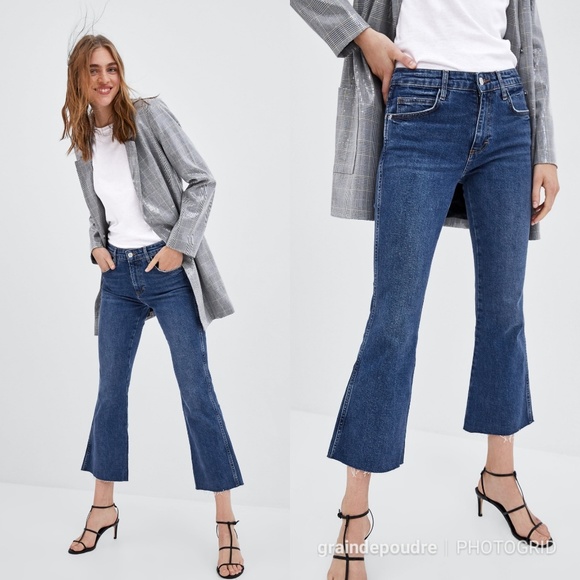 Zara Cropped Hi-Rise Flare Culotte Jeans 36 4 S - Picture 4 of 5